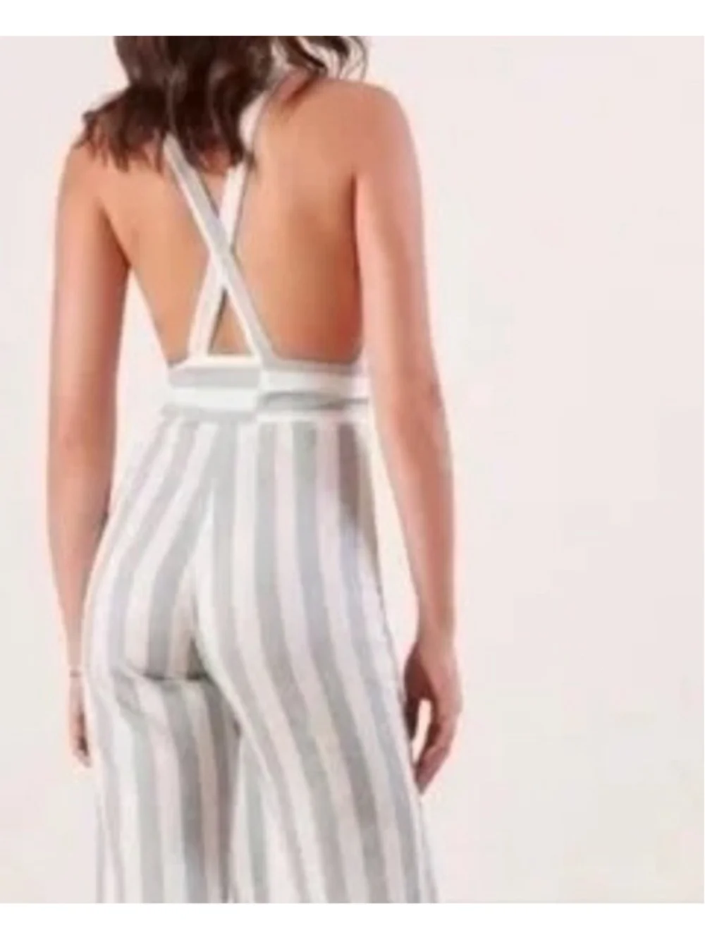 Reformation Dani Striped Linen Jumpsuit Size 6 V Neck Coastal Nautical Beach